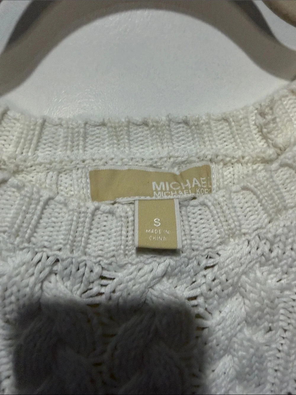 Michael Kors White Cable-Knit Crewneck Sweater with Side Zip Detail